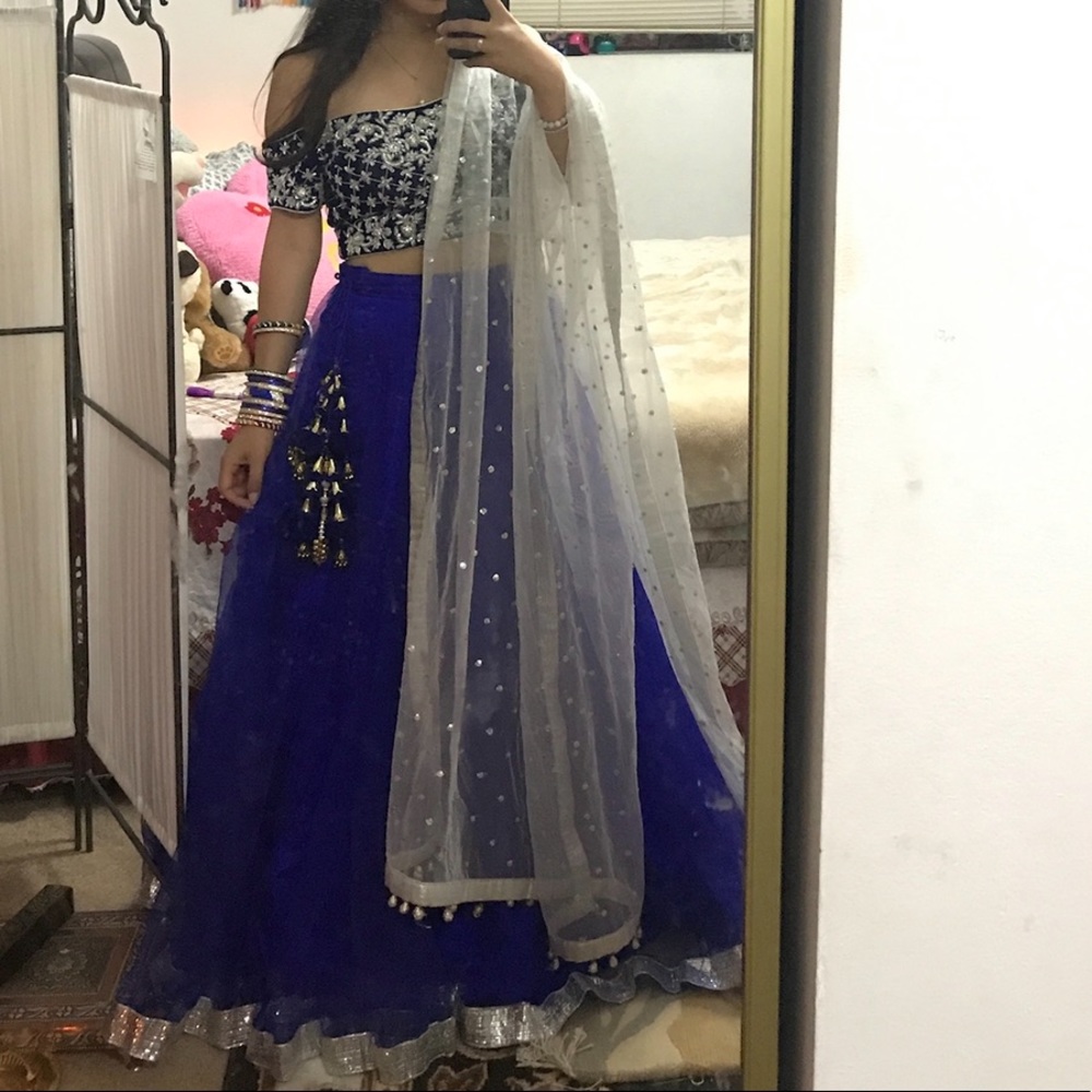 S O L D‼️ Royal Blue lehenga embroidered blouse